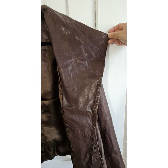 Eileen fish 100% Lamb leather jacket open front drapey‎ brown Sz M - Picture 4 of 11